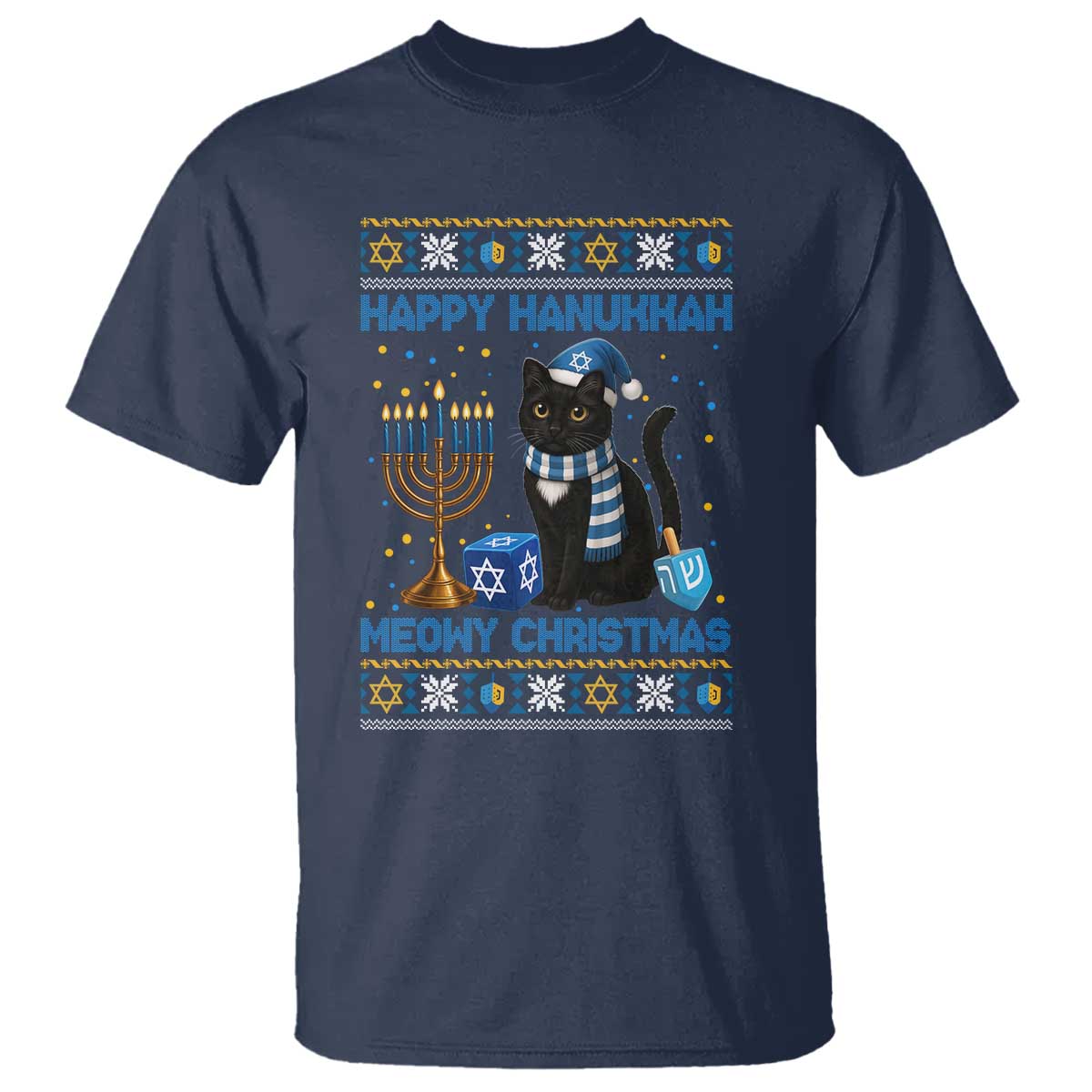 Hanukkah Cat Lover Gifts T Shirt Happy Hanukkah Meowy Christmas TS12 Navy Print Your Wear