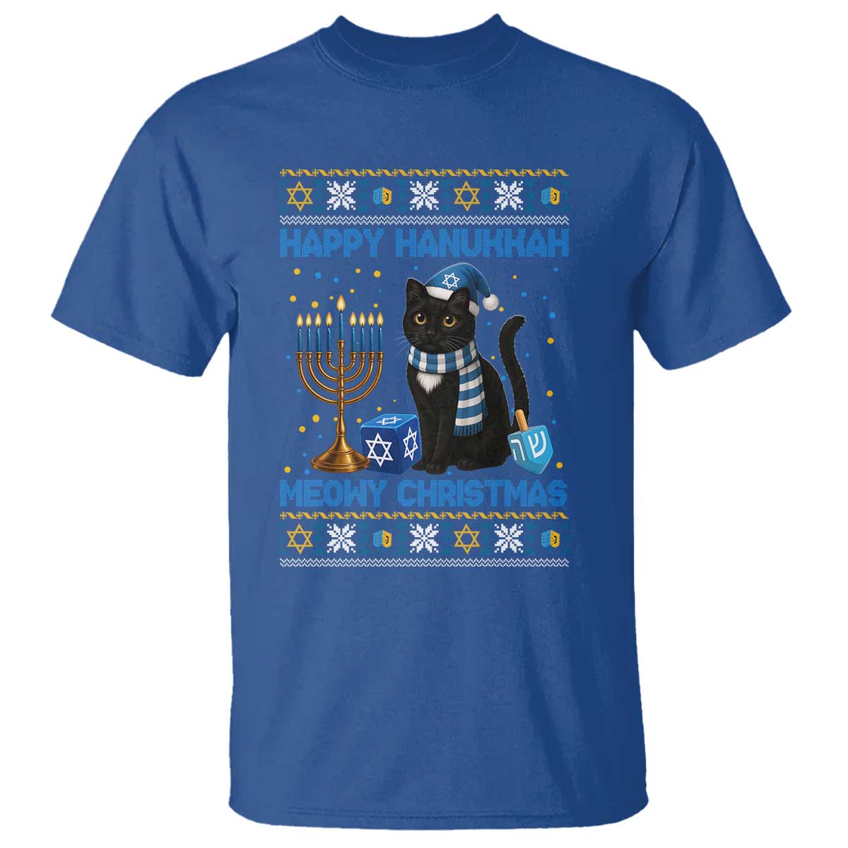 Hanukkah Cat Lover Gifts T Shirt Happy Hanukkah Meowy Christmas TS12 Royal Blue Print Your Wear