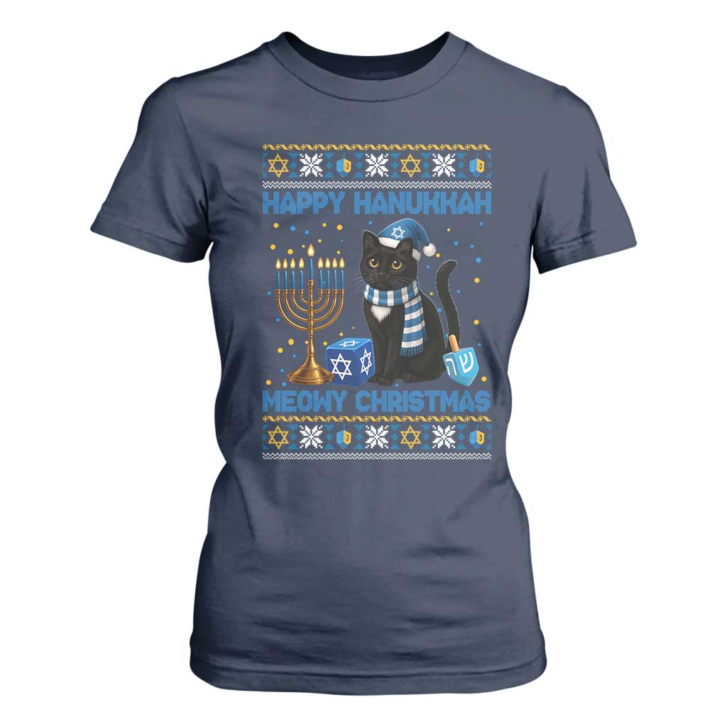 Hanukkah Cat Lover Gifts T Shirt For Women Happy Hanukkah Meowy Christmas TS12 Navy Print Your Wear