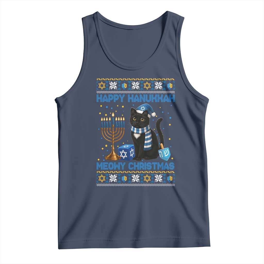 Hanukkah Cat Lover Gifts Tank Top Happy Hanukkah Meowy Christmas TS12 Navy Print Your Wear