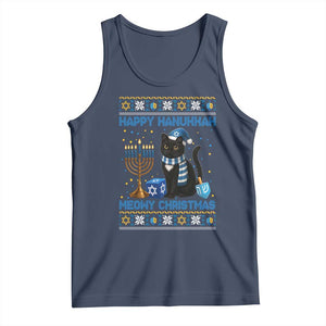 Hanukkah Cat Lover Gifts Tank Top Happy Hanukkah Meowy Christmas TS12 Navy Print Your Wear