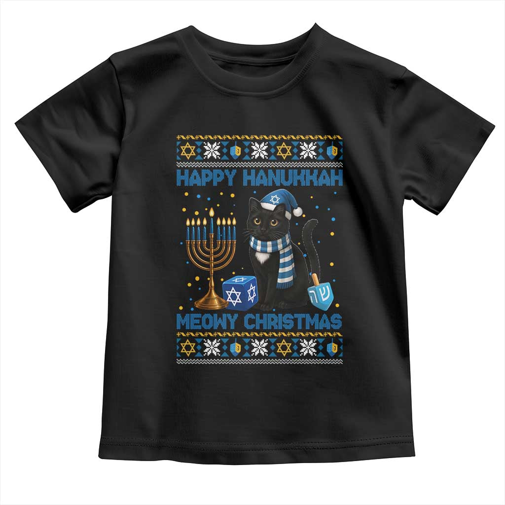 Hanukkah Cat Lover Gifts Toddler T Shirt Happy Hanukkah Meowy Christmas TS12 Black Print Your Wear
