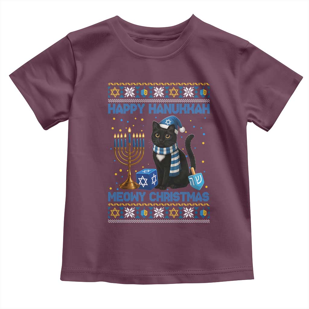 Hanukkah Cat Lover Gifts Toddler T Shirt Happy Hanukkah Meowy Christmas TS12 Maroon Print Your Wear