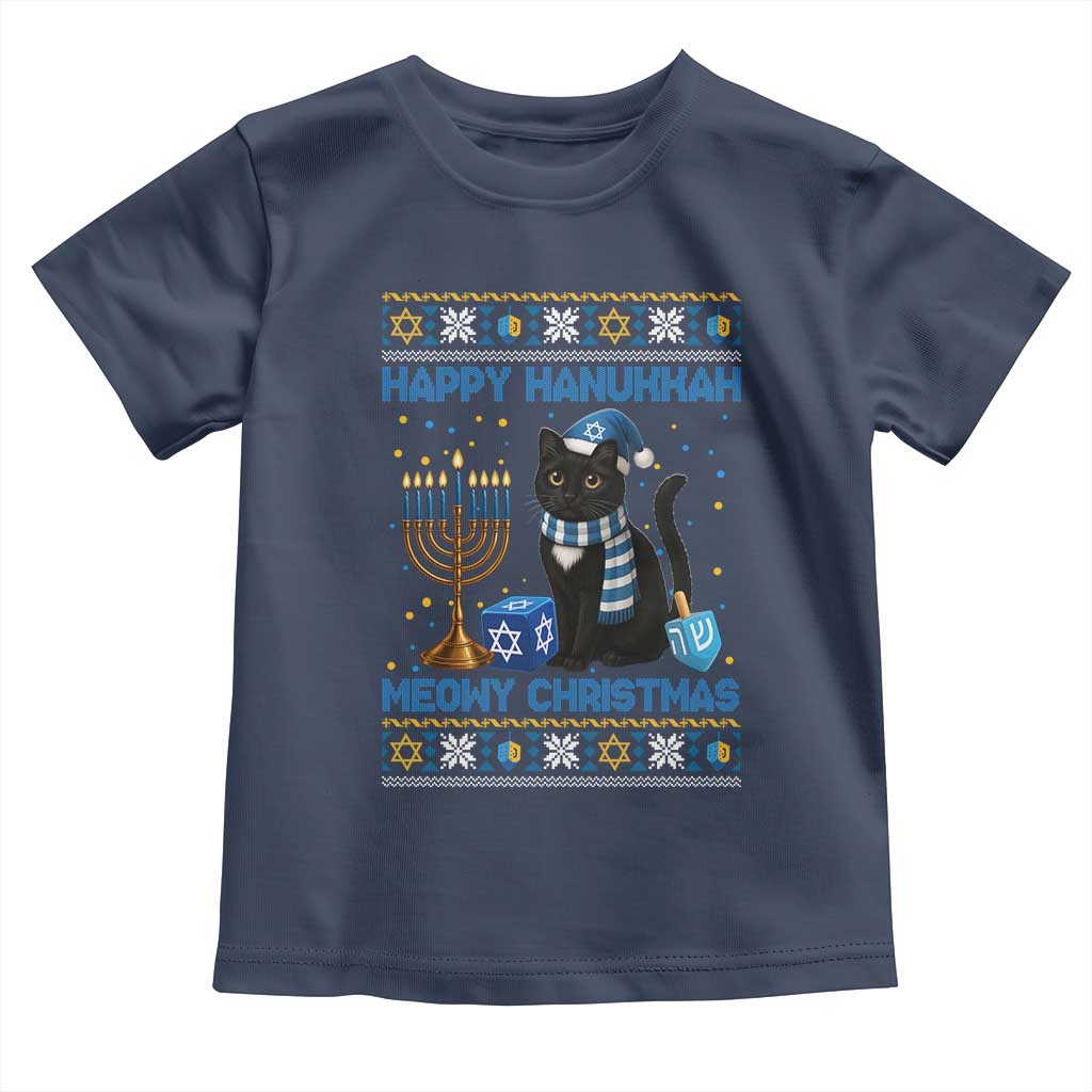 Hanukkah Cat Lover Gifts Toddler T Shirt Happy Hanukkah Meowy Christmas TS12 Navy Print Your Wear