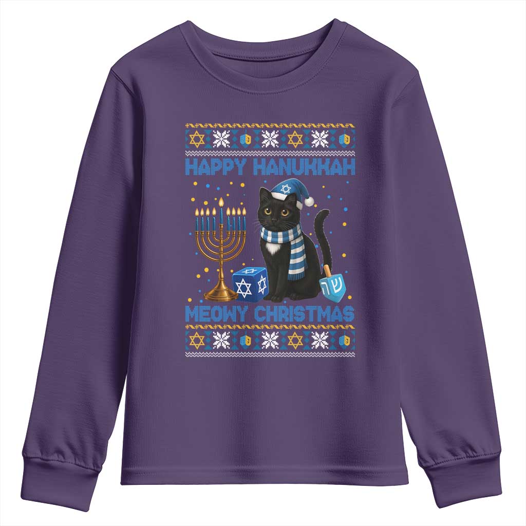 Hanukkah Cat Lover Gifts Youth Sweatshirt Happy Hanukkah Meowy Christmas TS12 Purple Print Your Wear