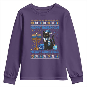 Hanukkah Cat Lover Gifts Youth Sweatshirt Happy Hanukkah Meowy Christmas TS12 Purple Print Your Wear