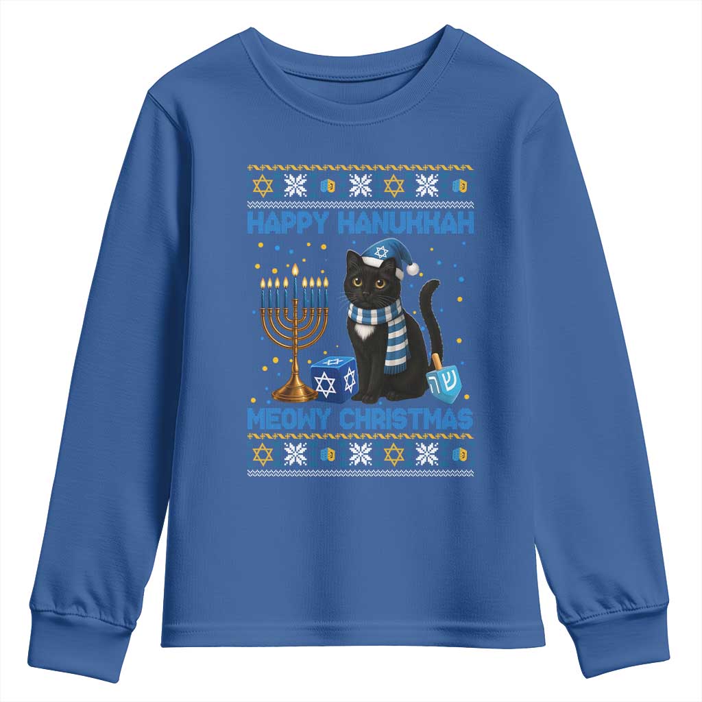 Hanukkah Cat Lover Gifts Youth Sweatshirt Happy Hanukkah Meowy Christmas TS12 Royal Blue Print Your Wear