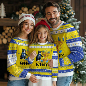 Funny Black Cat Chaos Menorah Gift Hanukkah Ugly Sweater TS12 Gold Royal Blue Print Your Wear