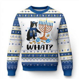 Funny Black Cat Chaos Menorah Gift Hanukkah Ugly Sweater TS12 White Royal Blue Print Your Wear