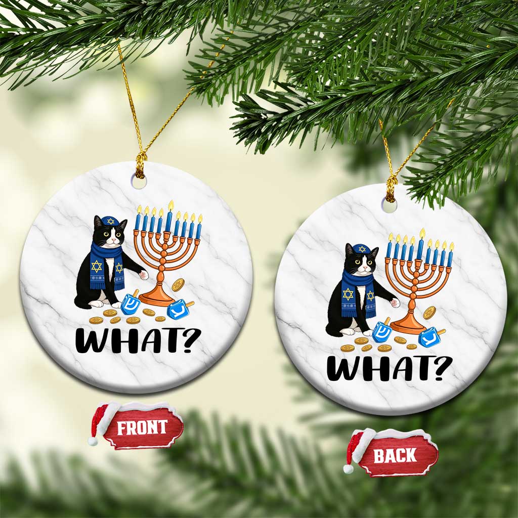 Funny Black Cat Chaos Hanukkah Menorah Gift Ceramic Ornament TS12 1pc White Marble Print Your Wear