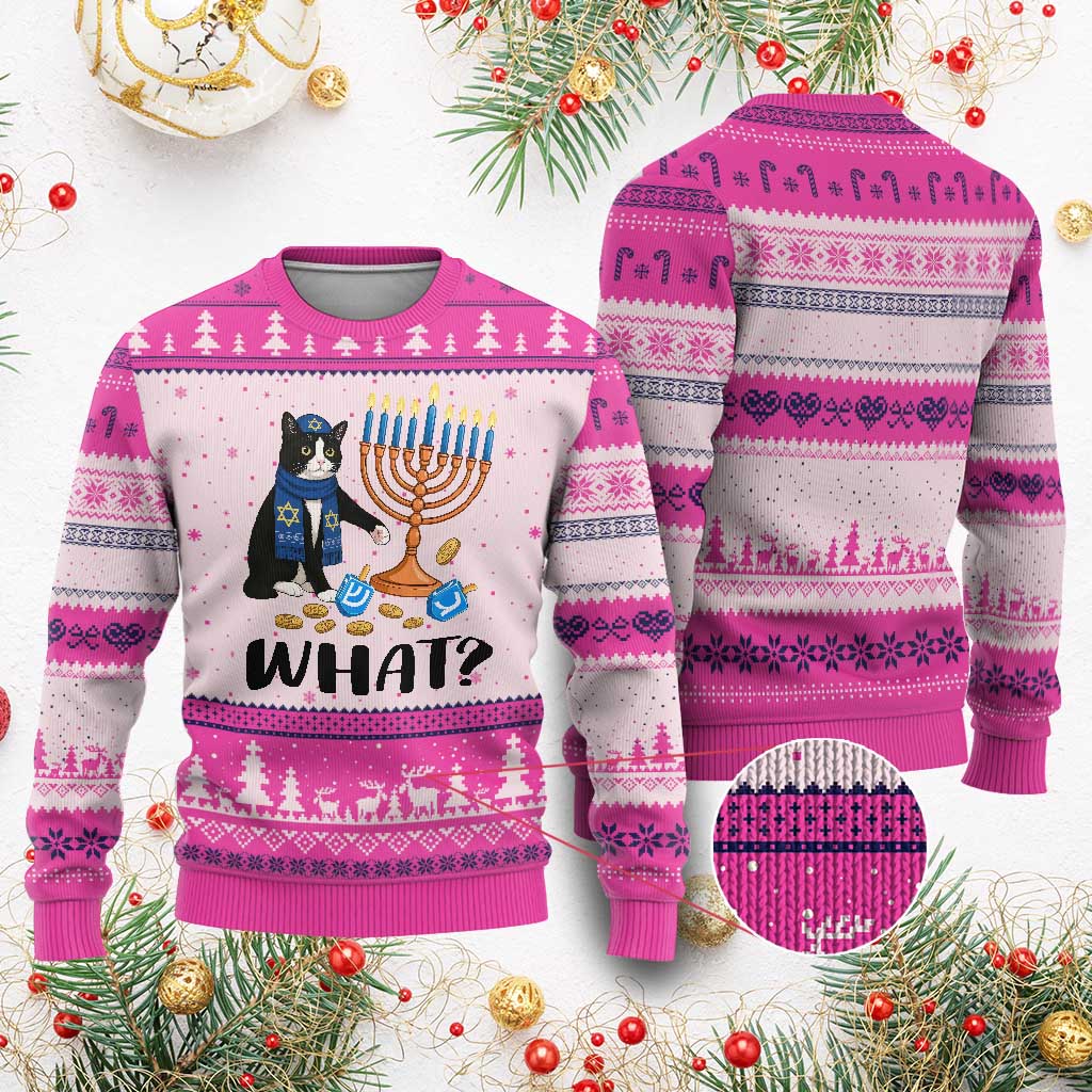 Funny Black Cat Chaos Hanukkah Menorah Gift Ugly Christmas Sweater TS12 Hot Pink Print Your Wear