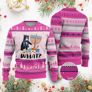 Funny Black Cat Chaos Hanukkah Menorah Gift Ugly Christmas Sweater TS12 Hot Pink Print Your Wear