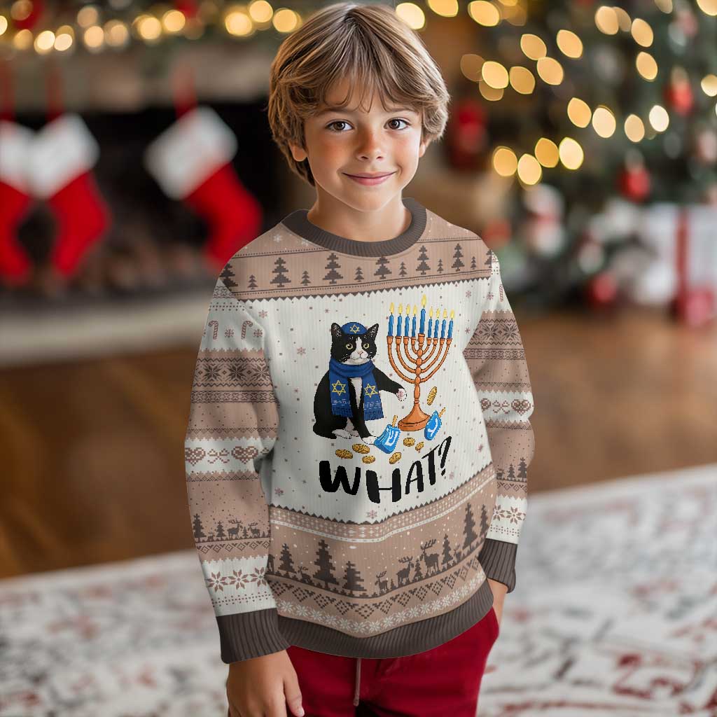 Funny Black Cat Chaos Hanukkah Menorah Gift Ugly Christmas Sweater TS12 Mocha Mousse Print Your Wear