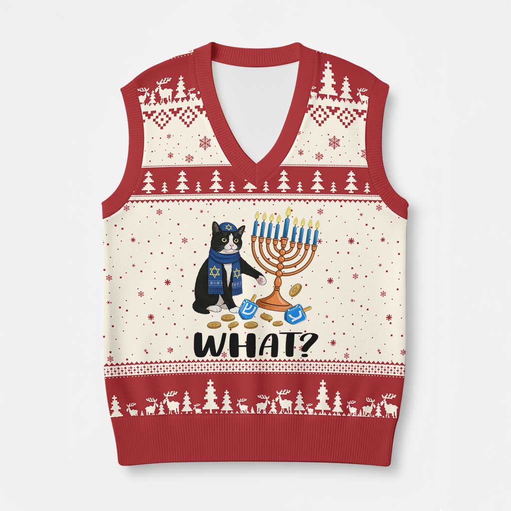 Funny Black Cat Chaos Hanukkah Menorah Gift V-Neck Knit Sweater Vest TS12 Beige Red Print Your Wear