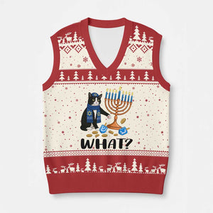 Funny Black Cat Chaos Hanukkah Menorah Gift V-Neck Knit Sweater Vest TS12 Beige Red Print Your Wear