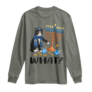 Funny Black Cat Chaos Hanukkah Menorah Gift Long Sleeve Shirt TS12 Military Green Print Your Wear