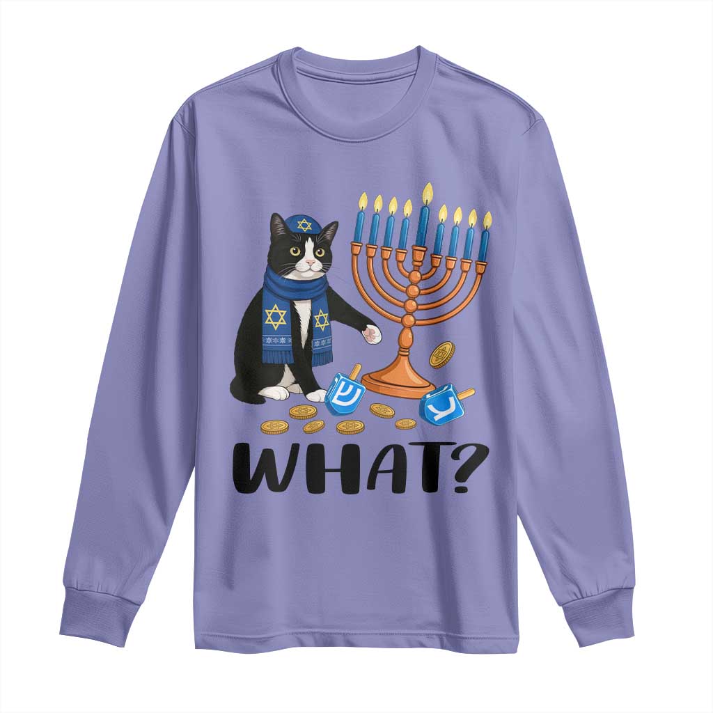 Funny Black Cat Chaos Hanukkah Menorah Gift Long Sleeve Shirt TS12 Violet Print Your Wear