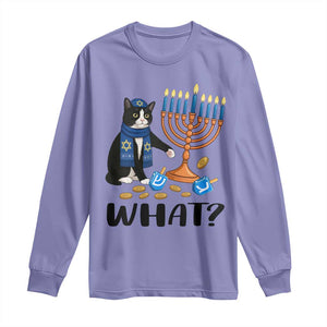 Funny Black Cat Chaos Hanukkah Menorah Gift Long Sleeve Shirt TS12 Violet Print Your Wear