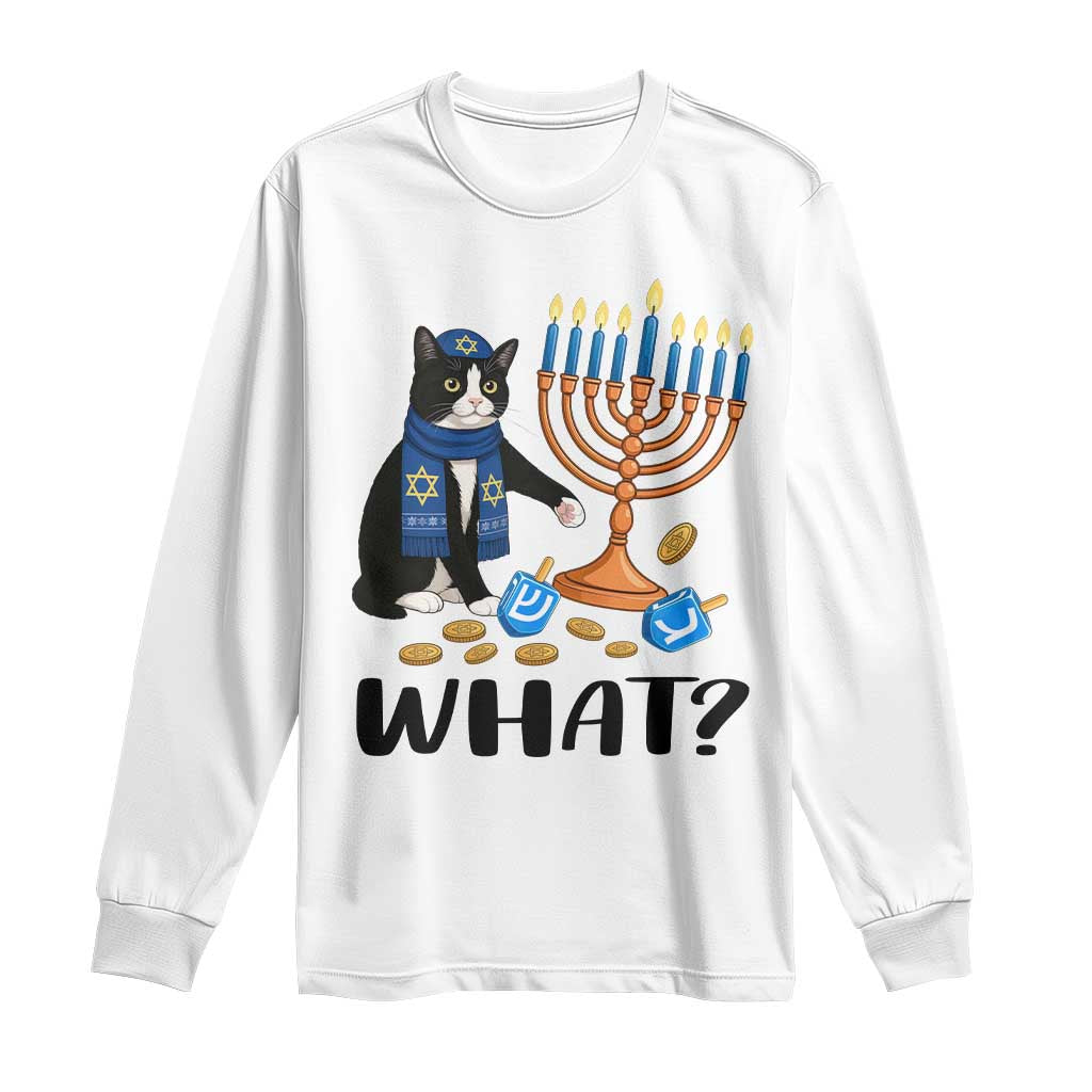 Funny Black Cat Chaos Hanukkah Menorah Gift Long Sleeve Shirt TS12 White Print Your Wear