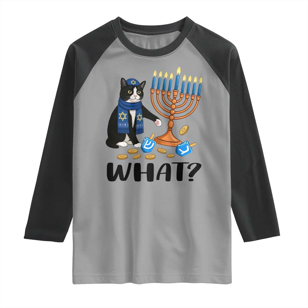 Funny Black Cat Chaos Hanukkah Menorah Gift Raglan Shirt TS12 Sport Gray Black Print Your Wear