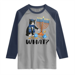 Funny Black Cat Chaos Hanukkah Menorah Gift Raglan Shirt TS12 Sport Gray Navy Print Your Wear