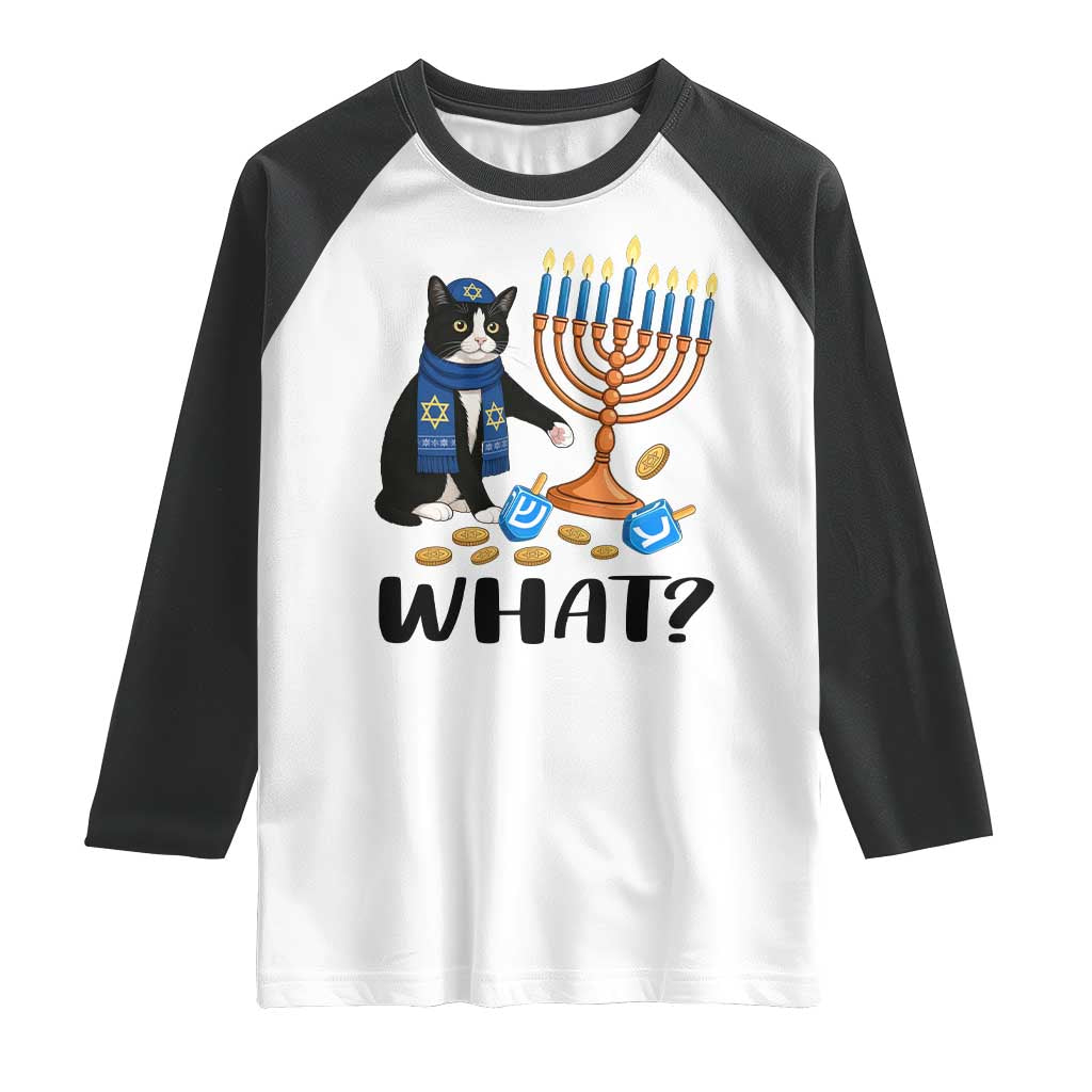 Funny Black Cat Chaos Hanukkah Menorah Gift Raglan Shirt TS12 White Black Print Your Wear