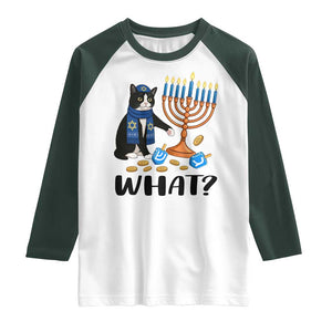 Funny Black Cat Chaos Hanukkah Menorah Gift Raglan Shirt TS12 White Dark Forest Green Print Your Wear
