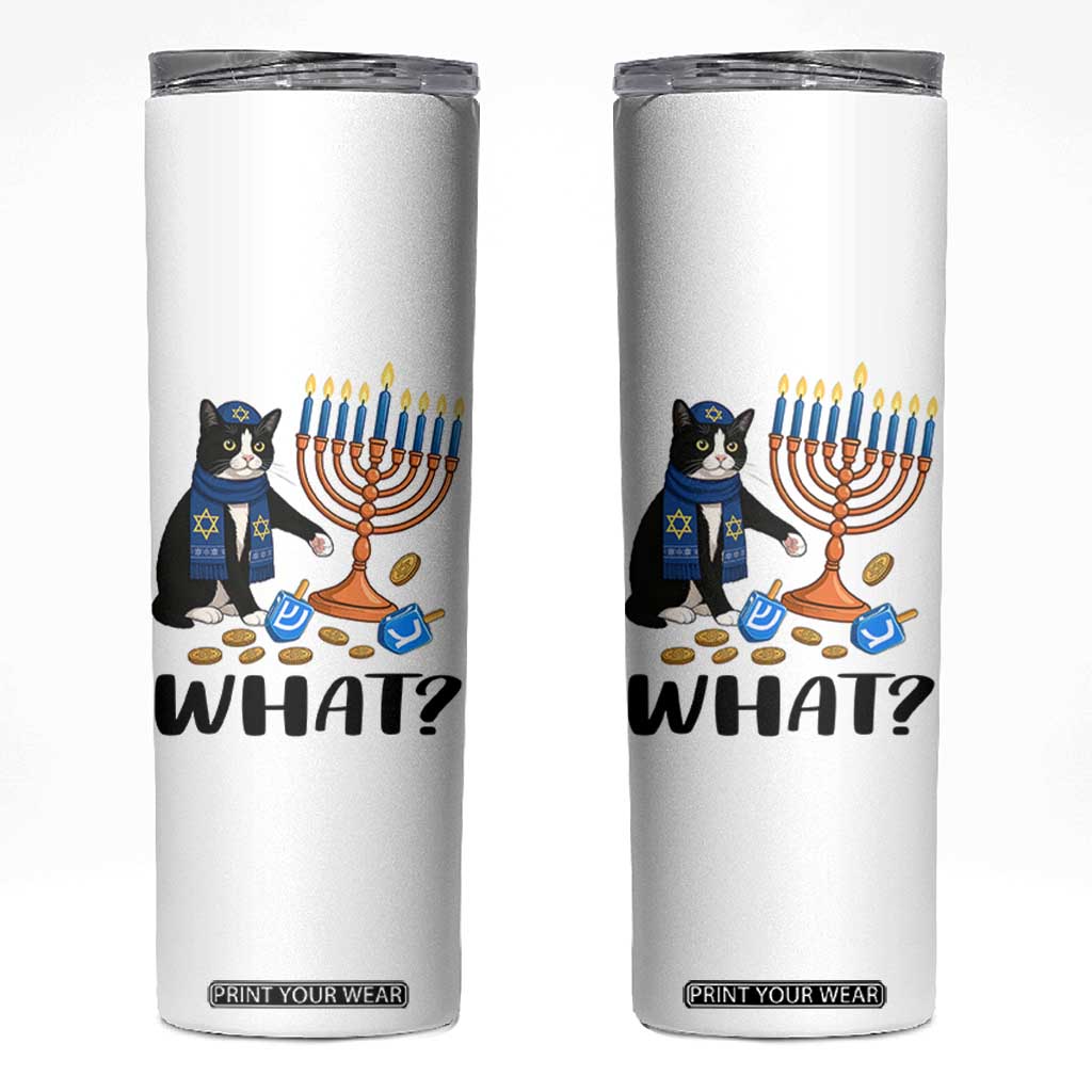 Funny Black Cat Chaos Hanukkah Menorah Gift Skinny Tumbler TS12 White Print Your Wear
