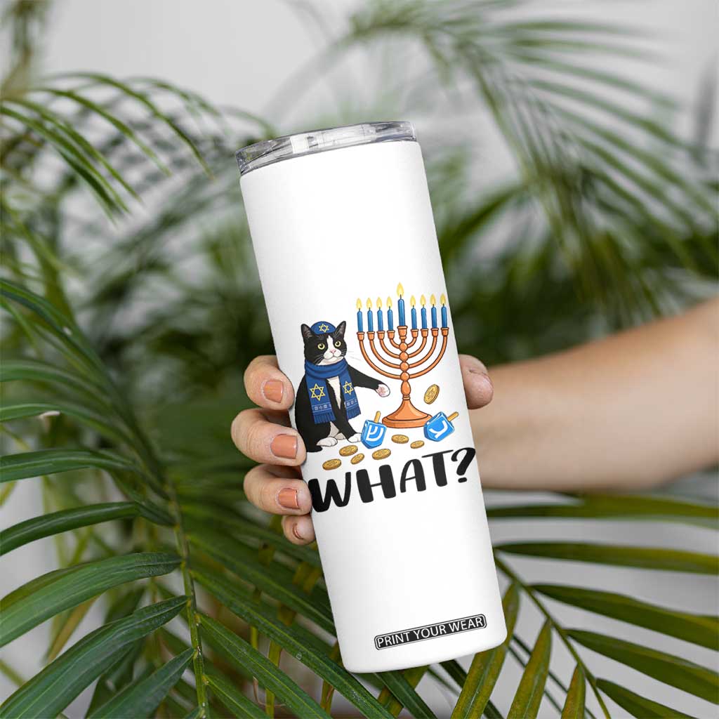 Funny Black Cat Chaos Hanukkah Menorah Gift Skinny Tumbler TS12 Print Your Wear