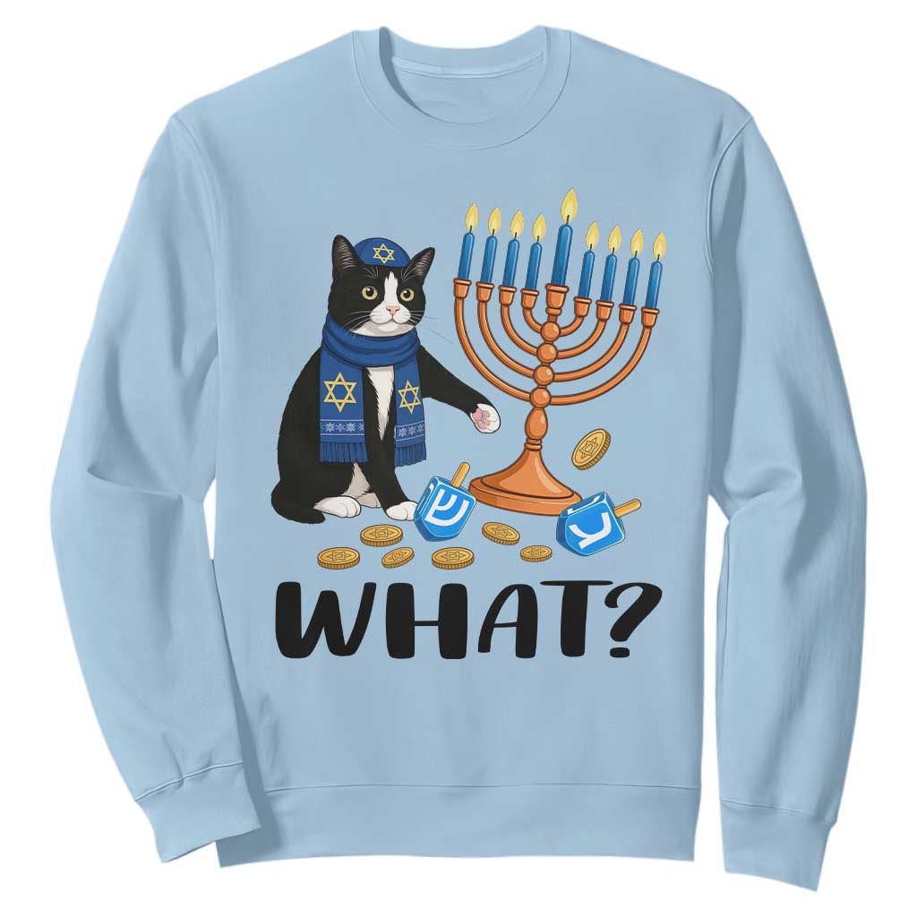 Funny Black Cat Chaos Hanukkah Menorah Gift Sweatshirt TS12 Light Blue Print Your Wear