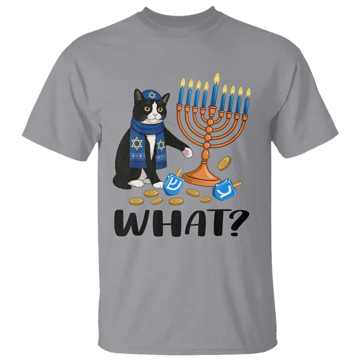 Funny Black Cat Chaos Hanukkah Menorah Gift T Shirt TS12 Sport Gray Print Your Wear