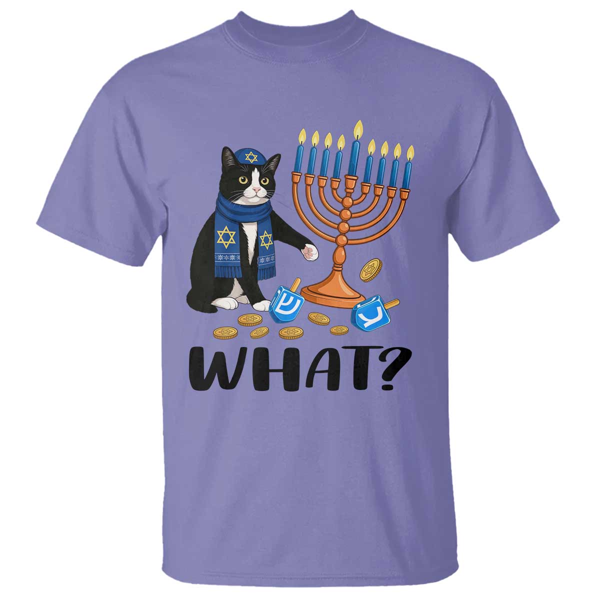 Funny Black Cat Chaos Hanukkah Menorah Gift T Shirt TS12 Violet Print Your Wear