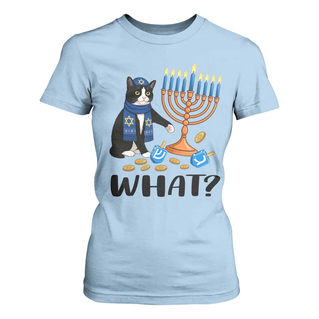 Funny Black Cat Chaos Hanukkah Menorah Gift T Shirt For Women TS12 Light Blue Print Your Wear