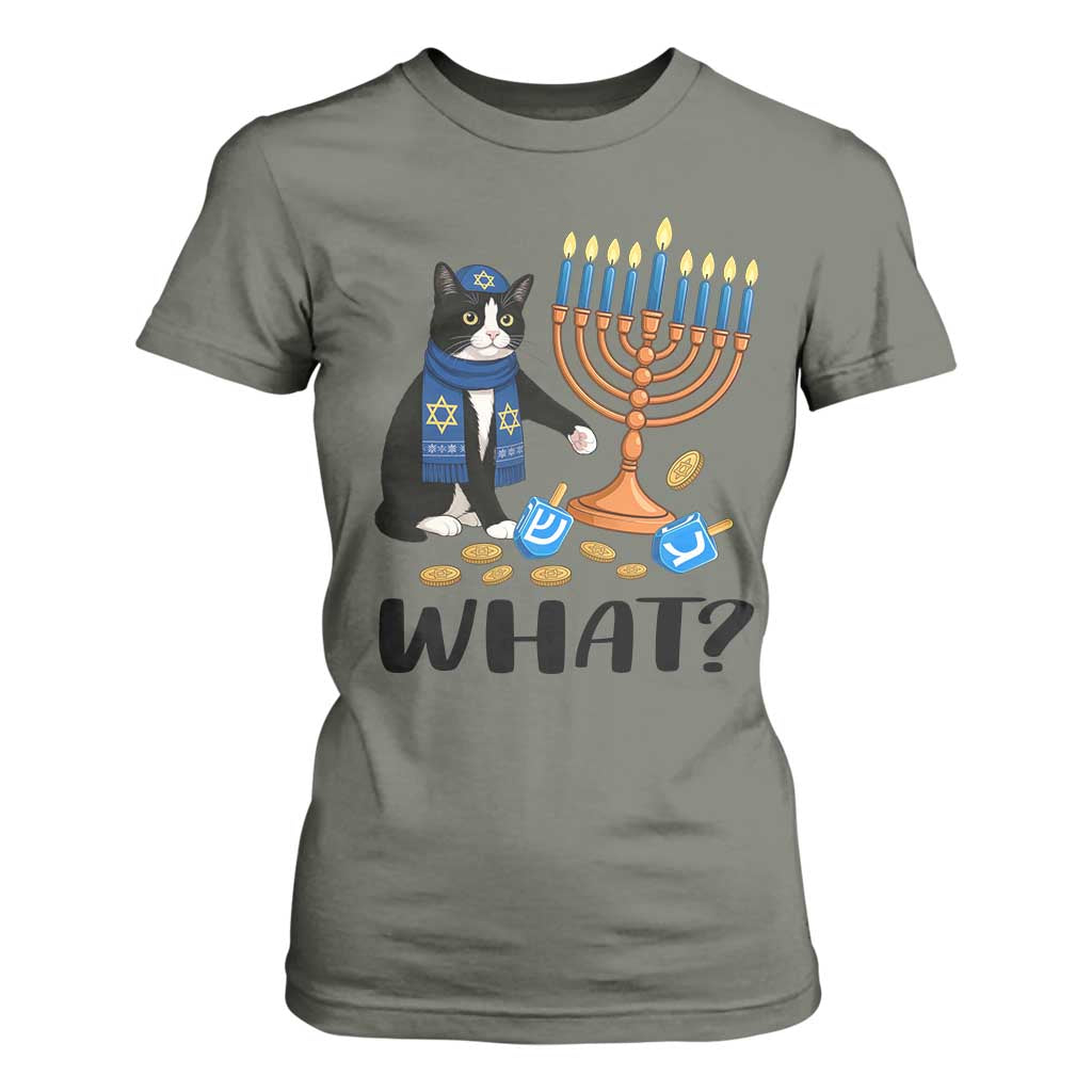Funny Black Cat Chaos Hanukkah Menorah Gift T Shirt For Women TS12 Military Green Print Your Wear