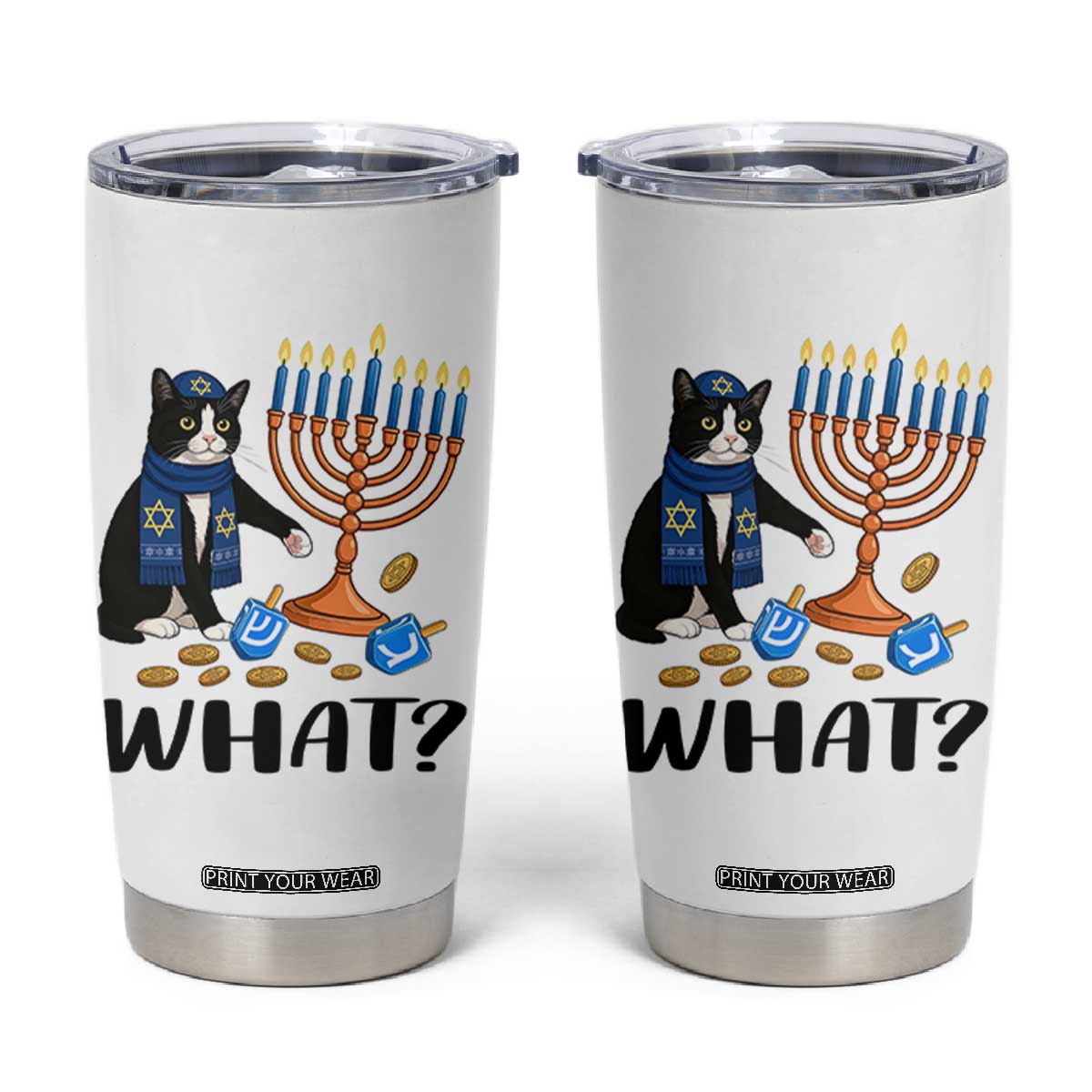 Funny Black Cat Chaos Hanukkah Menorah Gift Tumbler Cup TS12 White Print Your Wear