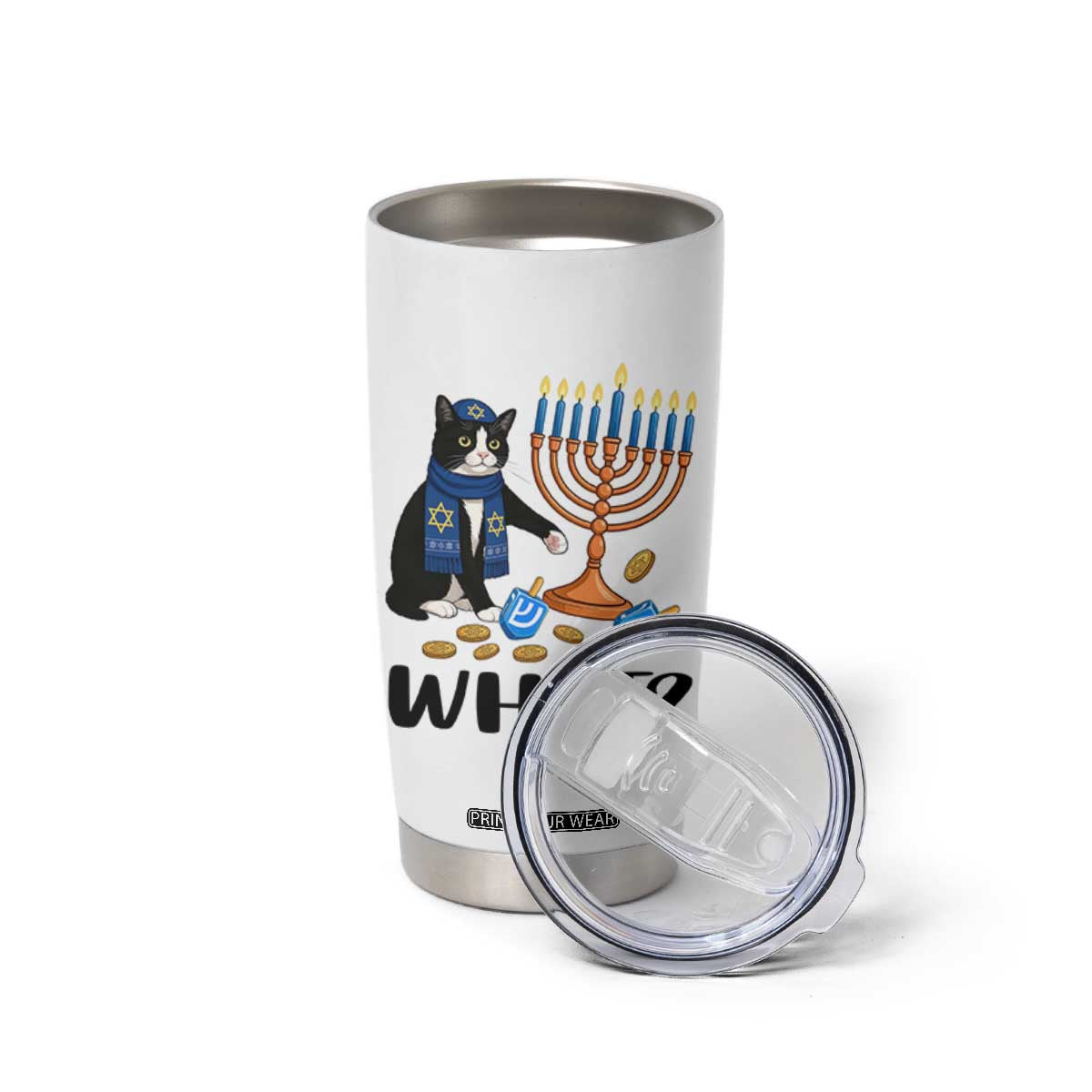 Funny Black Cat Chaos Hanukkah Menorah Gift Tumbler Cup TS12 Print Your Wear
