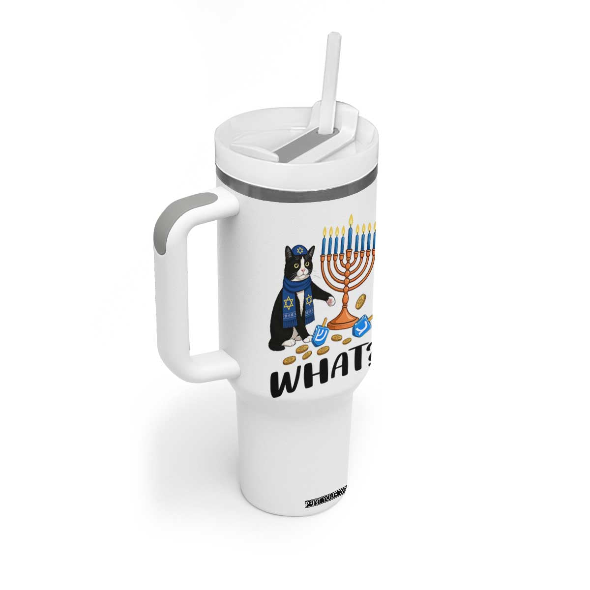 Funny Black Cat Chaos Hanukkah Menorah Gift Tumbler With Handle TS12 Print Your Wear