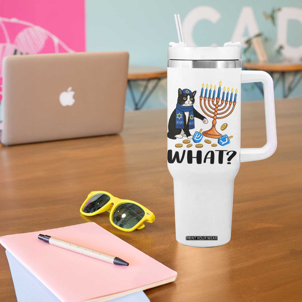 Funny Black Cat Chaos Hanukkah Menorah Gift Tumbler With Handle TS12 Print Your Wear