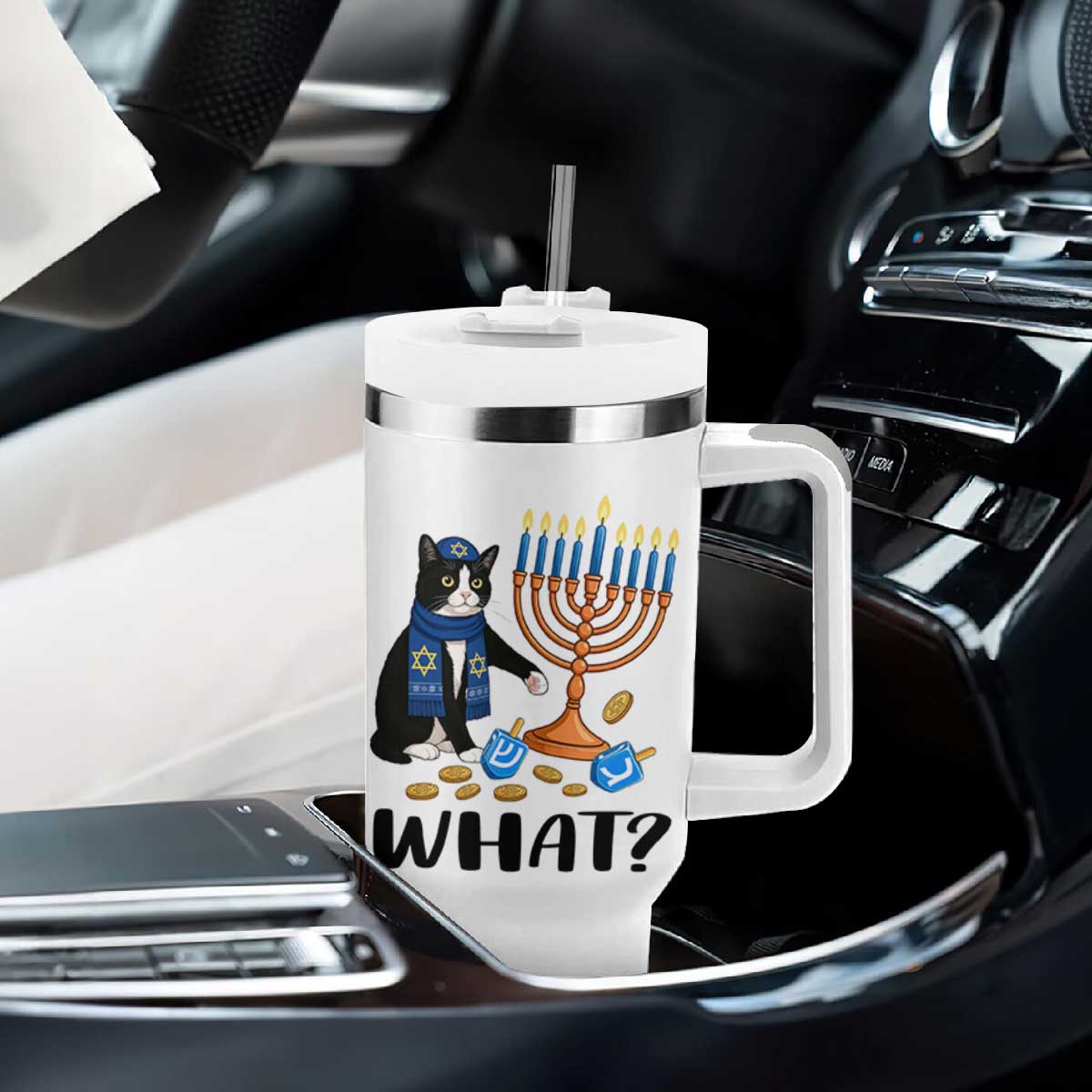 Funny Black Cat Chaos Hanukkah Menorah Gift Tumbler With Handle TS12 Print Your Wear