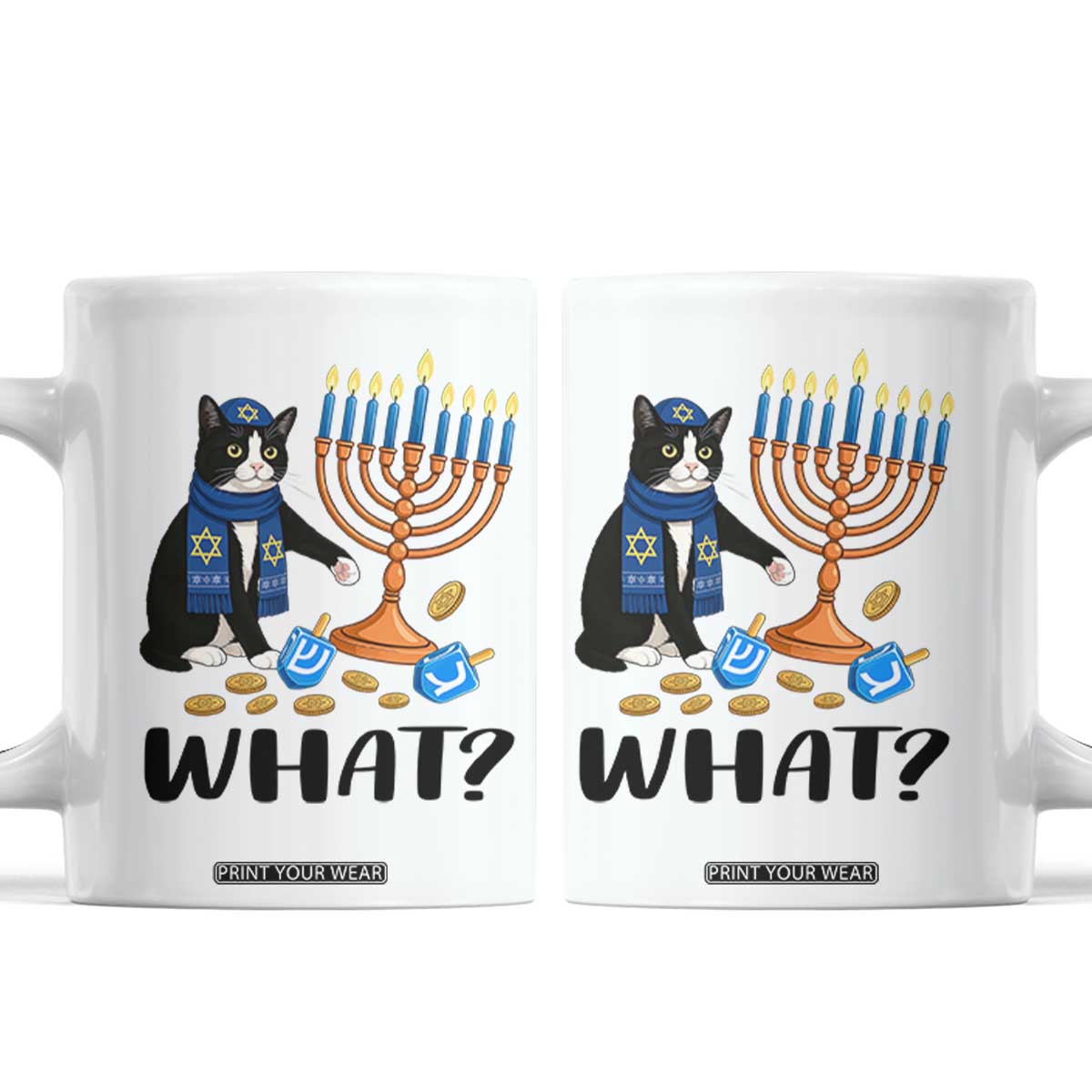 Funny Black Cat Chaos Hanukkah Menorah Gift Coffee Mug TS12 White Print Your Wear