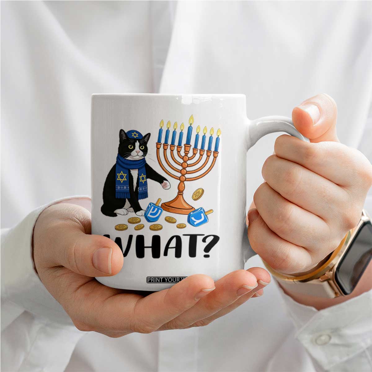 Funny Black Cat Chaos Hanukkah Menorah Gift Coffee Mug TS12 Print Your Wear