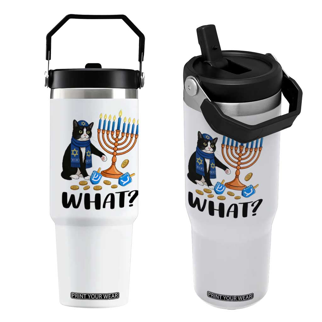 Funny Black Cat Chaos Hanukkah Menorah Gift Flip Straw Tumbler TS12 One Size: 30 oz White Print Your Wear