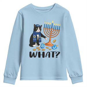 Funny Black Cat Chaos Hanukkah Menorah Gift Youth Sweatshirt TS12 Light Blue Print Your Wear