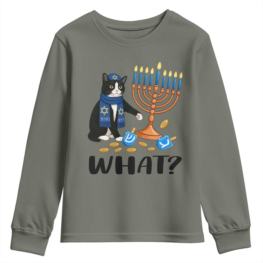 Funny Black Cat Chaos Hanukkah Menorah Gift Youth Sweatshirt TS12 Military Green Print Your Wear