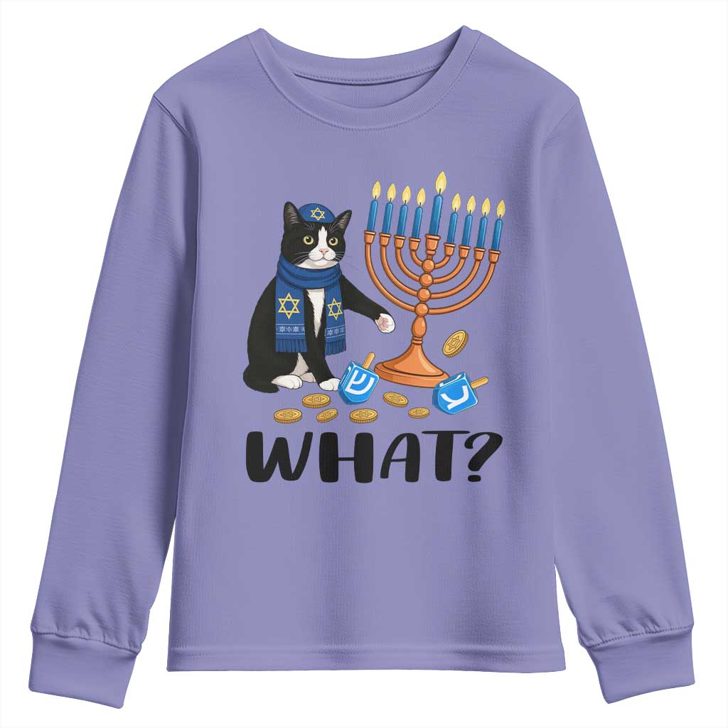 Funny Black Cat Chaos Hanukkah Menorah Gift Youth Sweatshirt TS12 Violet Print Your Wear