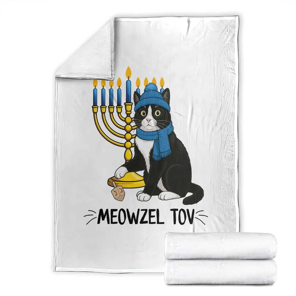 Meowzel Tov Throw Blanket Black Cat Playing Dreidel Menorah Hanukkah Gift TS12 White Print Your Wear