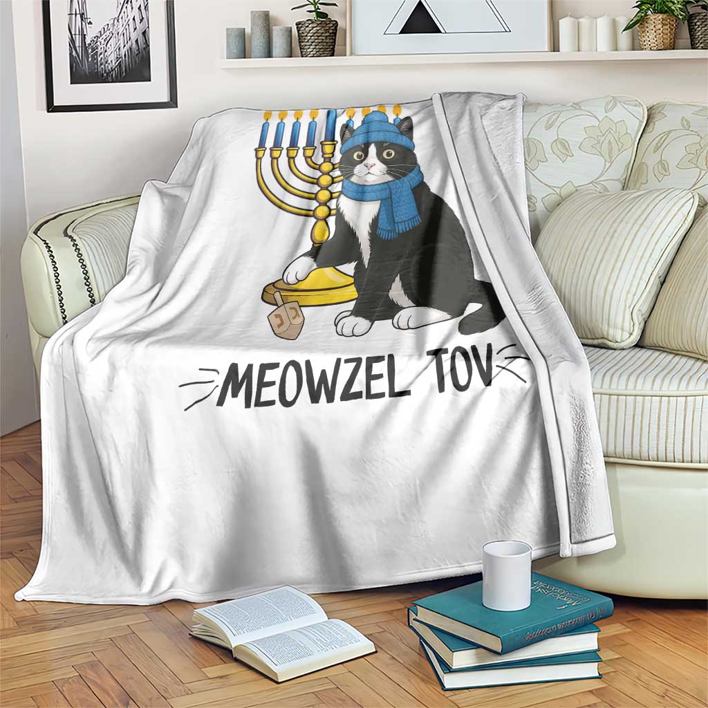 Meowzel Tov Throw Blanket Black Cat Playing Dreidel Menorah Hanukkah Gift TS12 Print Your Wear