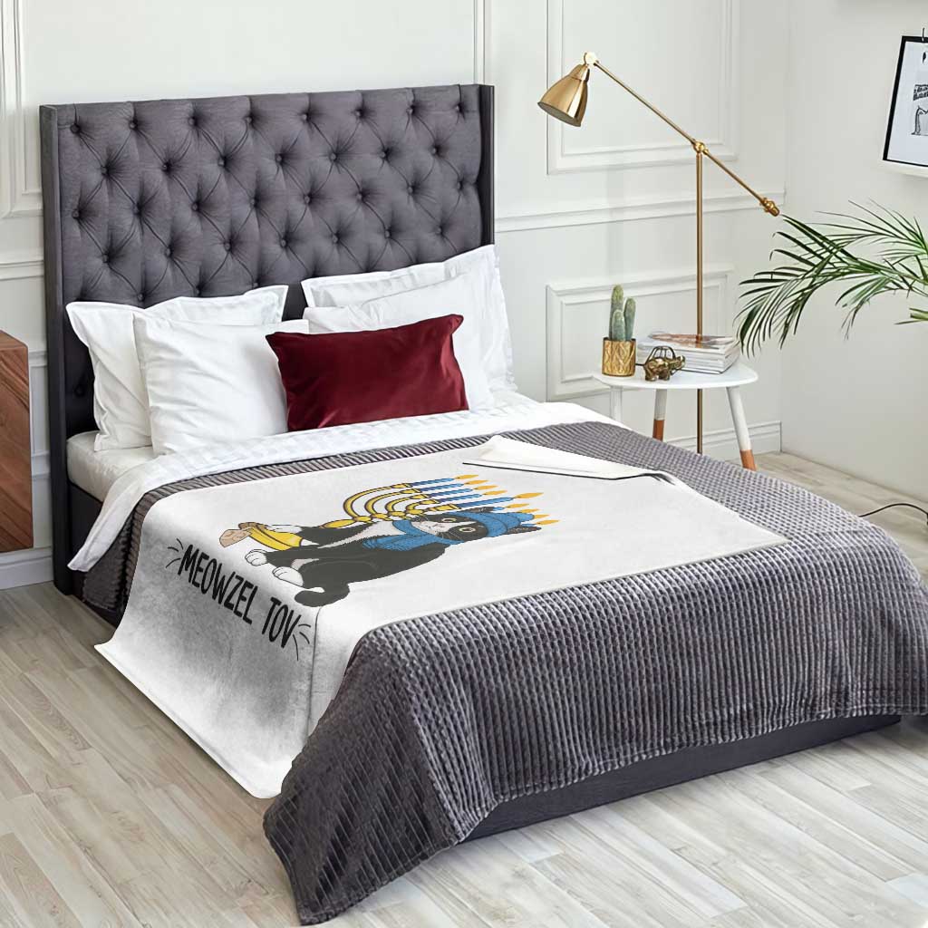 Meowzel Tov Throw Blanket Black Cat Playing Dreidel Menorah Hanukkah Gift TS12 Print Your Wear