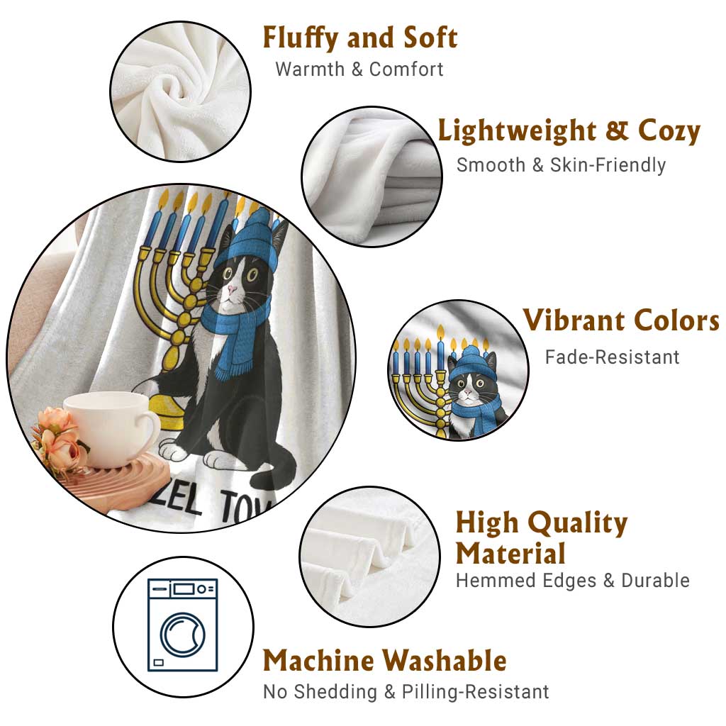 Meowzel Tov Throw Blanket Black Cat Playing Dreidel Menorah Hanukkah Gift TS12 Print Your Wear