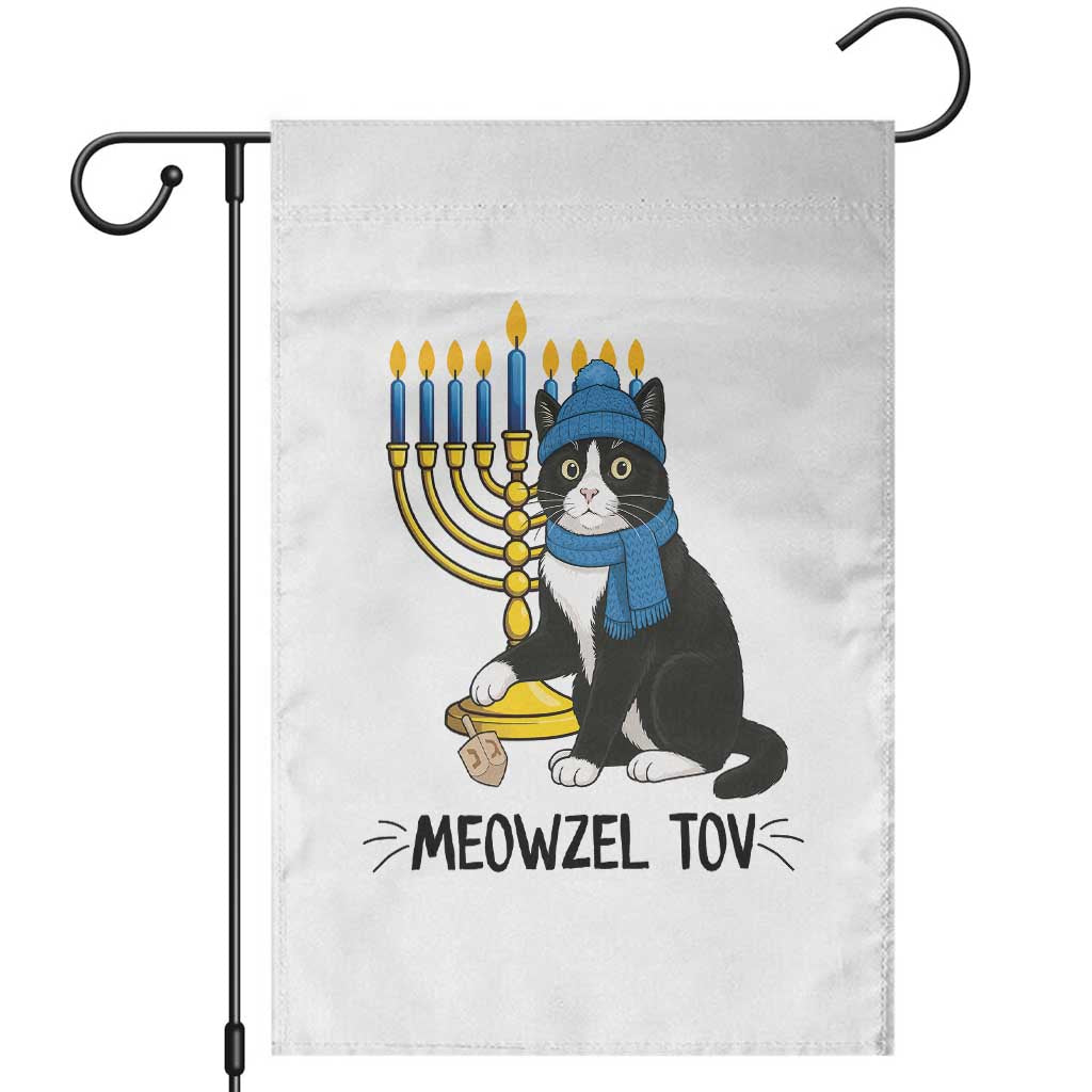 Meowzel Tov Garden Flag Black Cat Playing Dreidel Menorah Hanukkah Gift TS12 White Print Your Wear